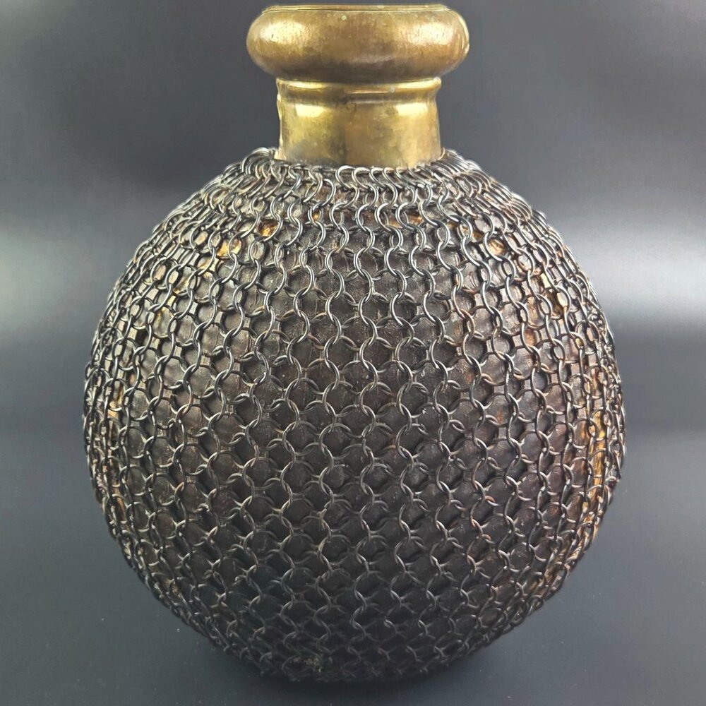 Antique French Brass and Metal Chain Vase – 10" Tall - Picture 3 of 9